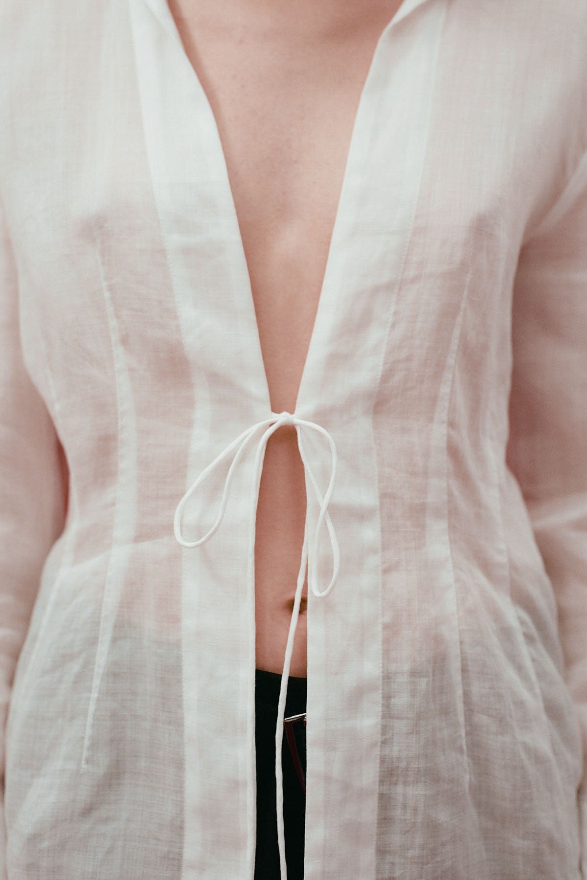 Sheer Linen Tie Top - White