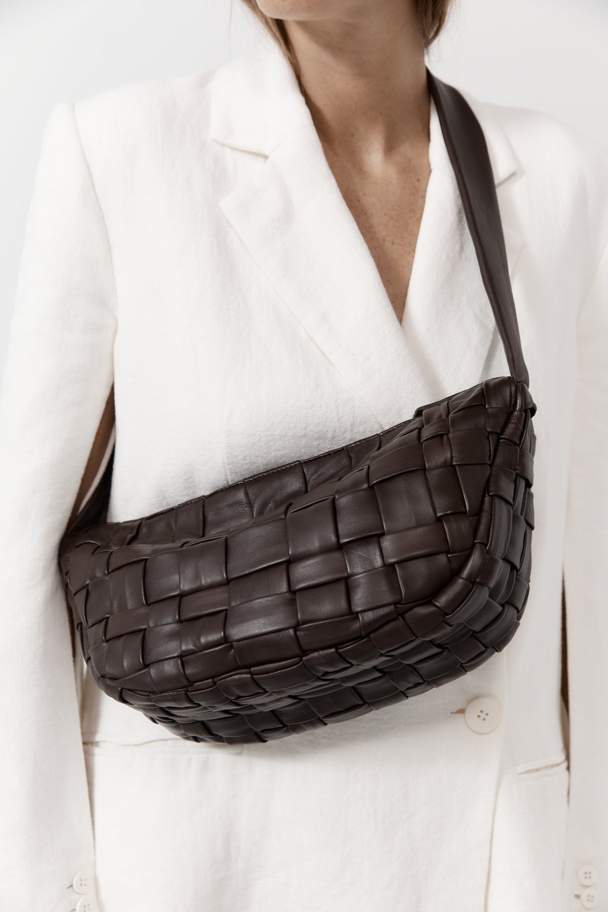Textured Crescent Bag - Brunette