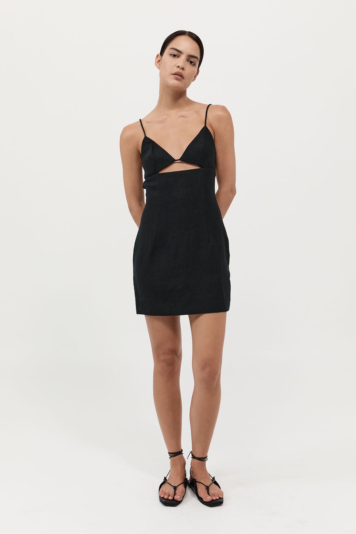 Linen Bra Mini Dress - Black