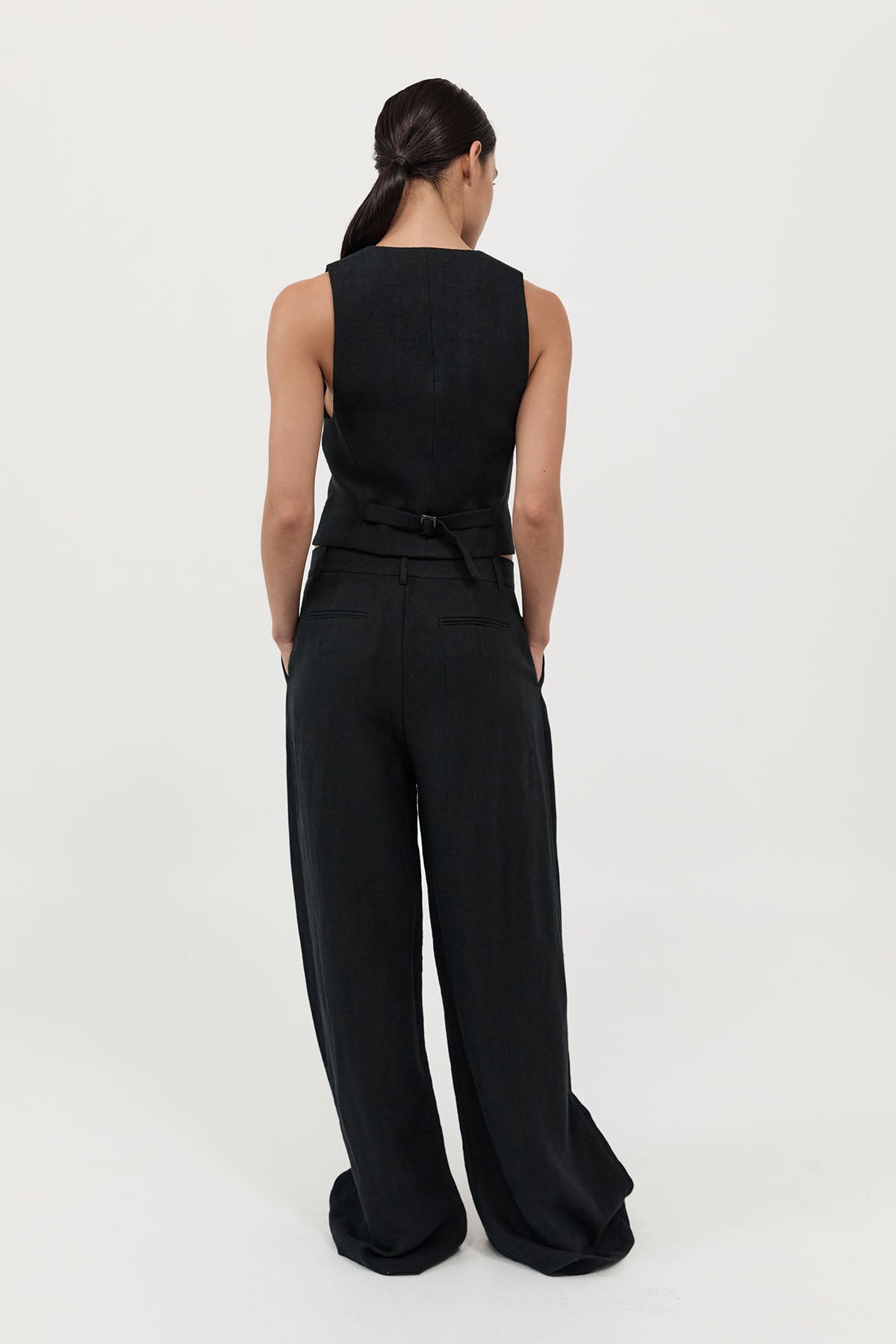 Tailored Linen Pants - Black