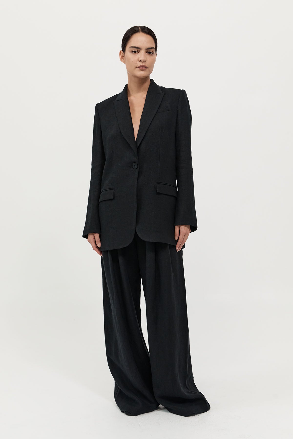Tailored Linen Blazer - Black