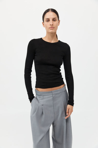 St. Agni | Organic Cotton Soft Rib Long Sleeve Top - Black