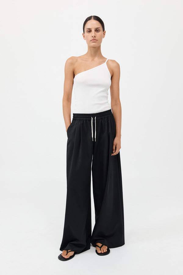 Wool Drawstring Pants - Black