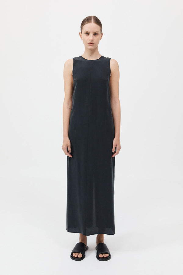 Drawstring Silk Dress - Black