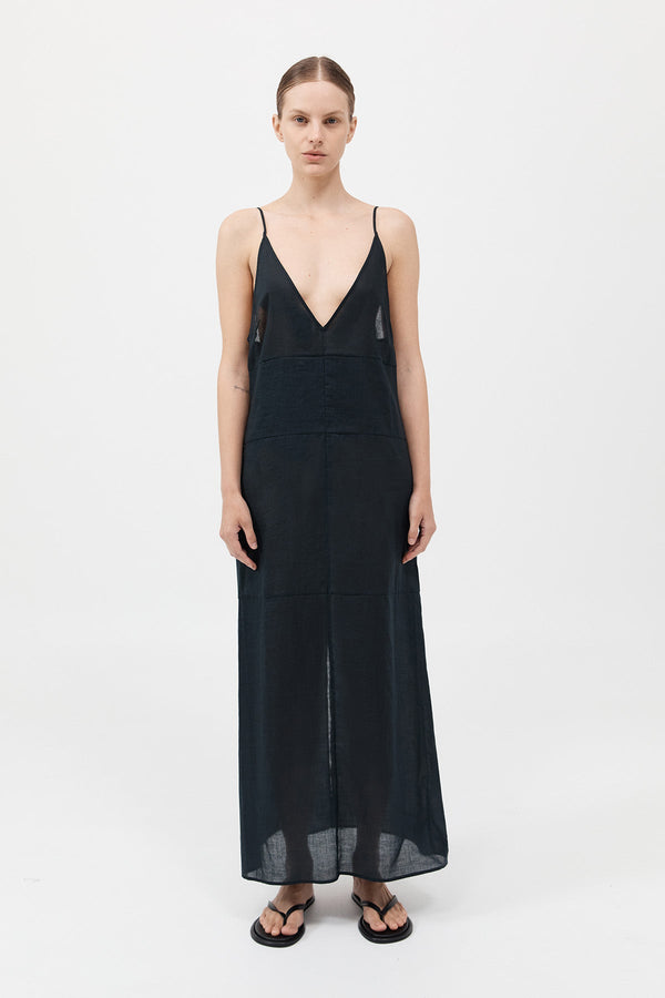 Semi Sheer Patchwork Dress - Black