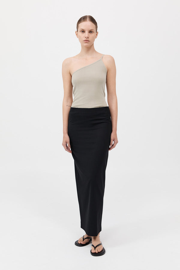 Raw Edge Column Maxi Skirt - Black