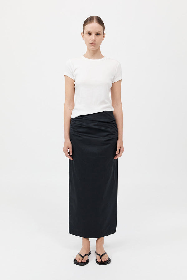 Cotton Tuck Midi Skirt - Black