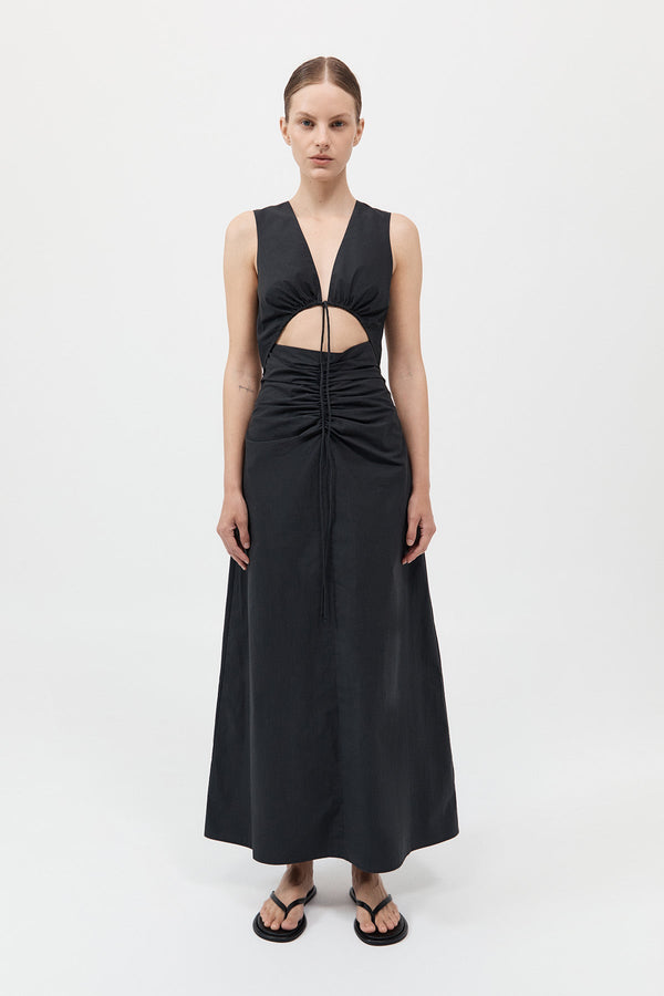 Cotton Gathered Dress - Black