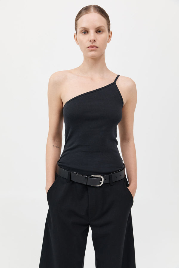 Organic Cotton One Shoulder Tank - Black