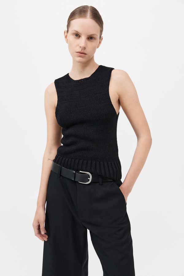 Linen Silk Blend Tank - Black
