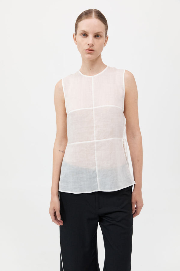 Semi Sheer Patchwork Top - Salt
