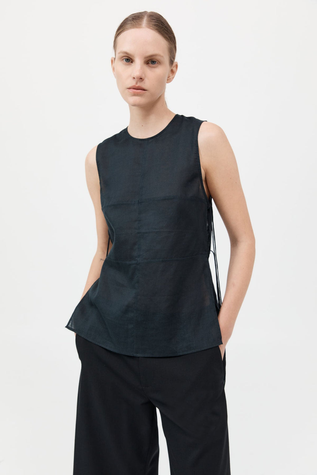 St. Agni | Semi Sheer Patchwork Top - Black