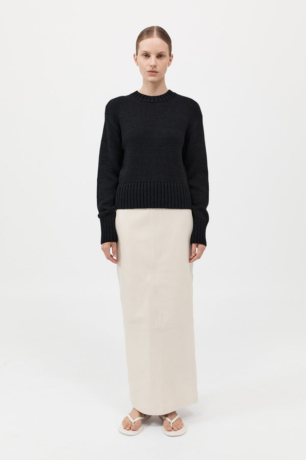 Linen Silk Blend Jumper - Black