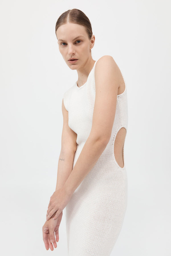 Linen Silk Blend Cut Out Dress - Salt