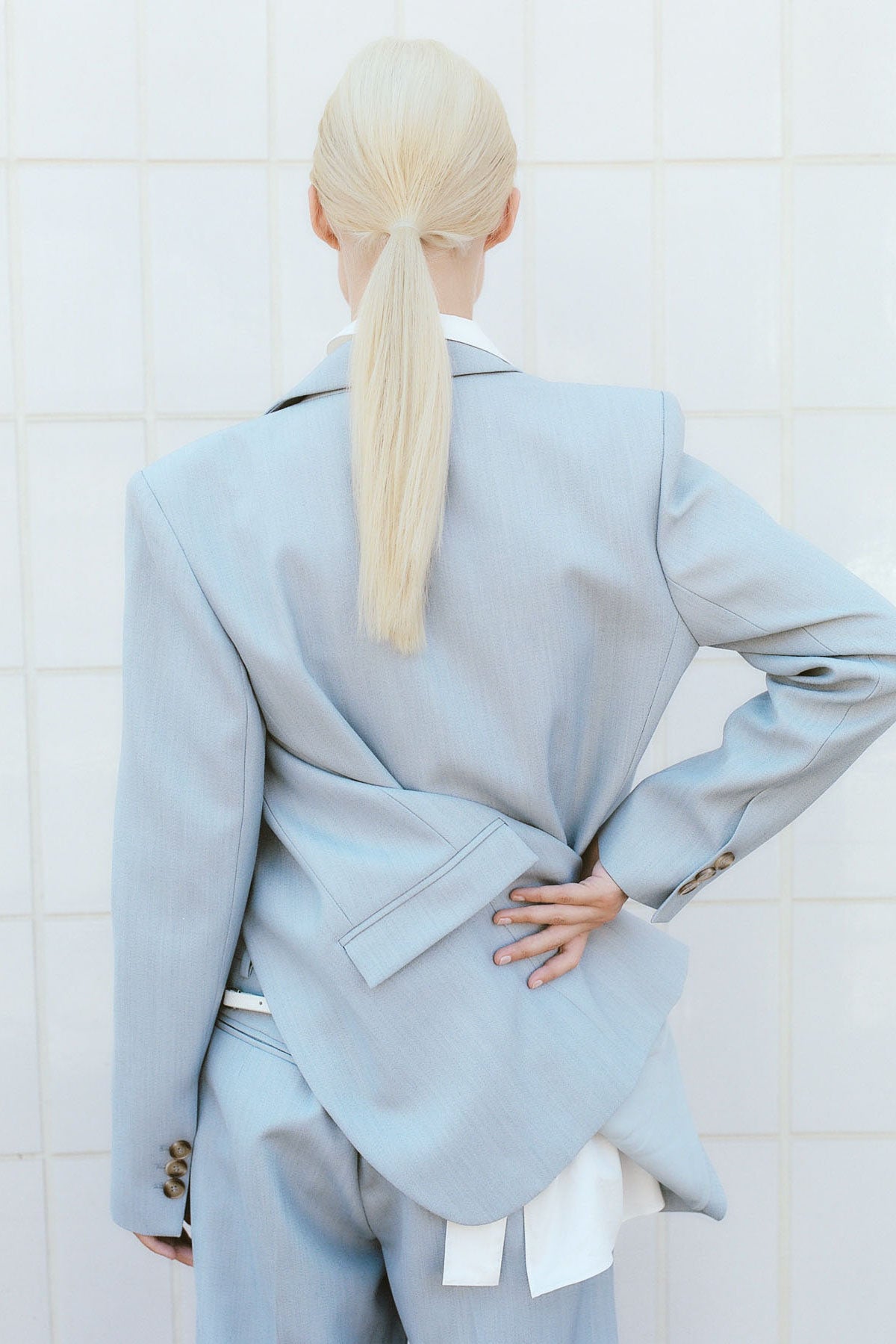 Single Button Tailored Blazer - Stone Blue