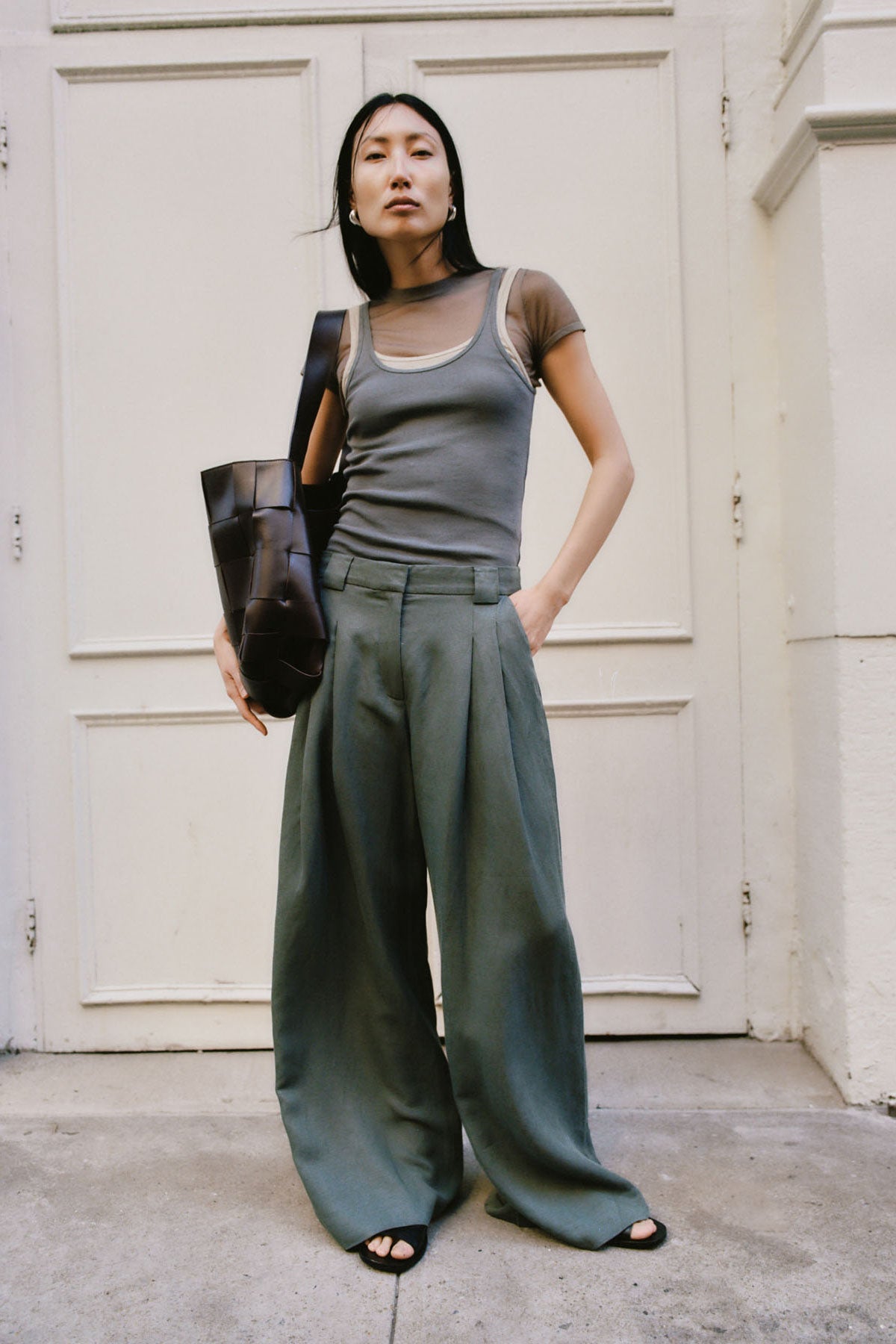 St. Agni | Wide Leg Pleat Pants - Balsam Green 