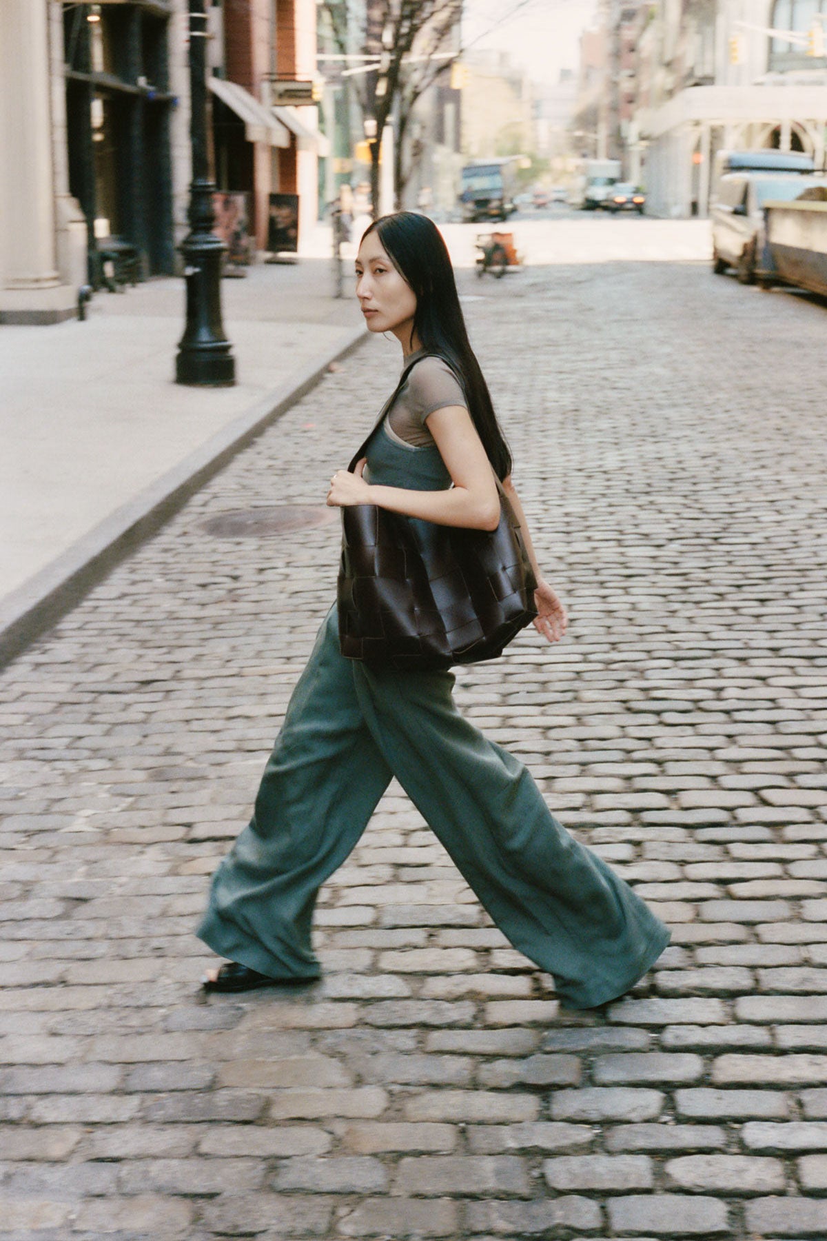 St. Agni | Wide Leg Pleat Pants - Balsam Green 