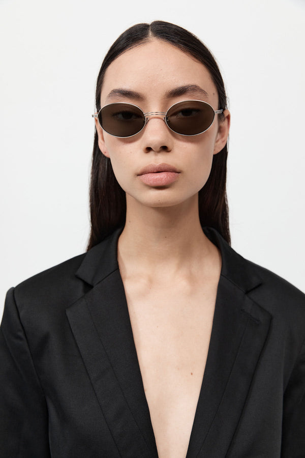 Fine Metal Oval Sunglasses - Chrome/Black