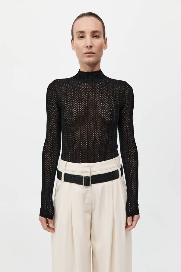 Textured Knit Bodysuit - Black