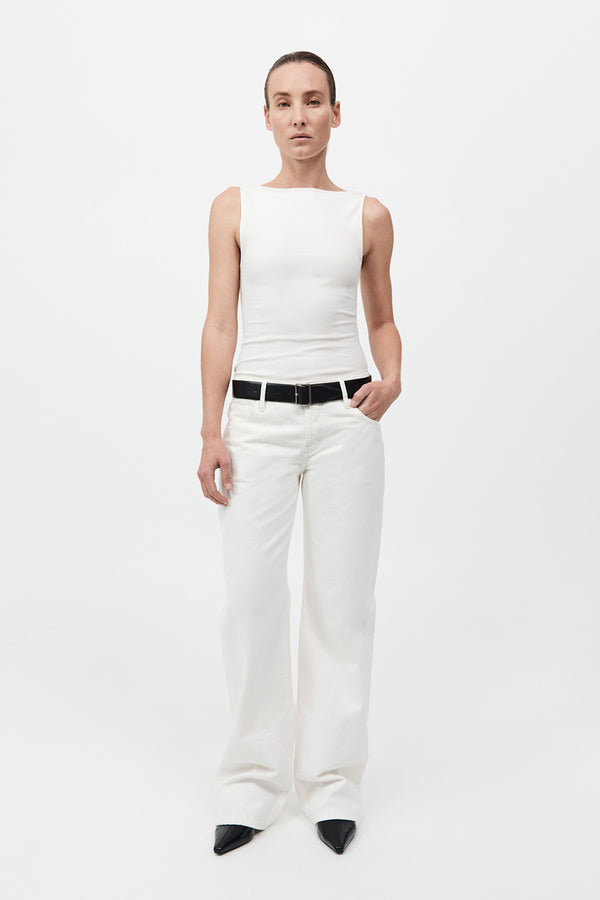 Rib Bateau Cut Out Top - White