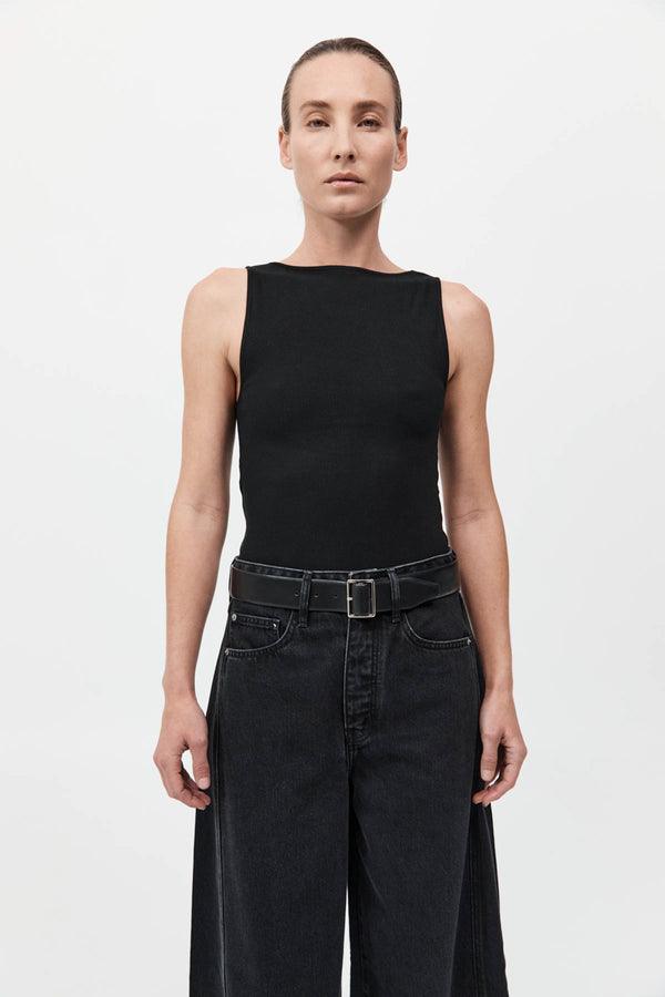 Rib Bateau Cut Out Top - Black