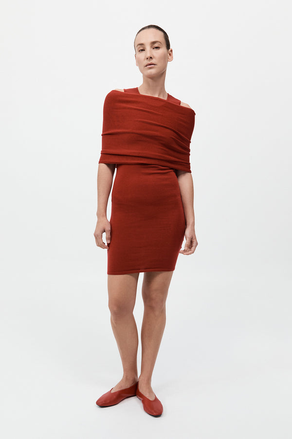 Detachable Layer Knit Dress - Rosso