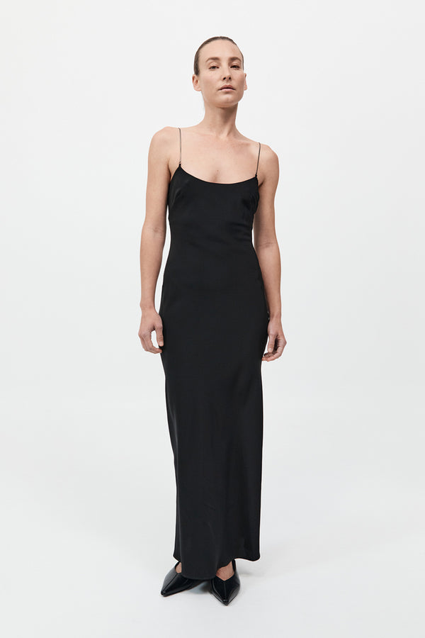 Fine Chain Silk Slip Dress - Black