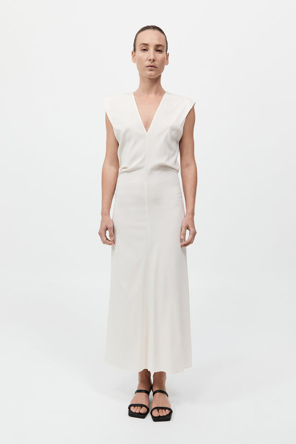Plunge Drape Dress - Off White