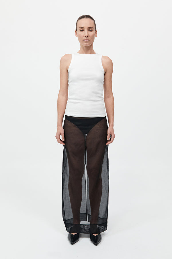 Sheer Leather Trim Skirt - Black