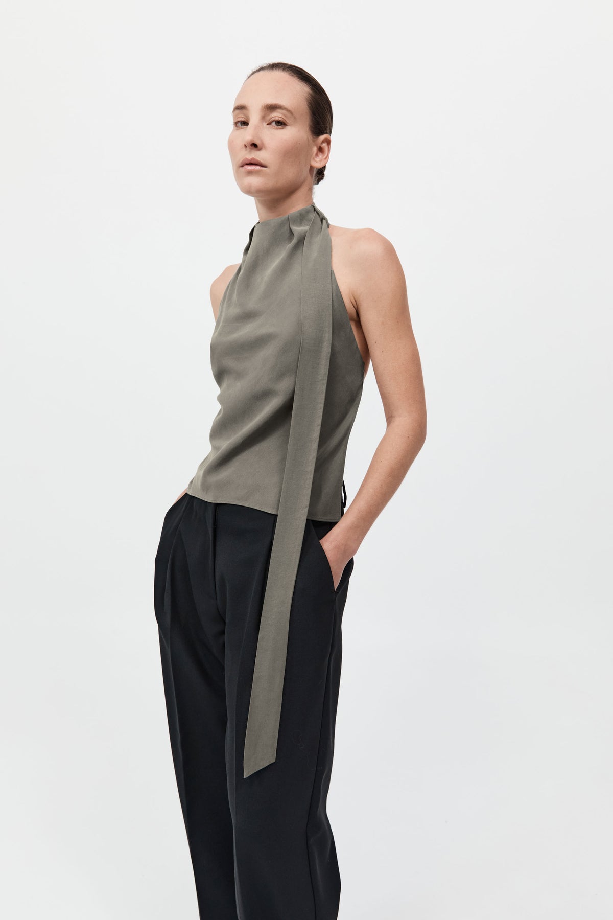 Silk Scarf Top - Smokey Olive