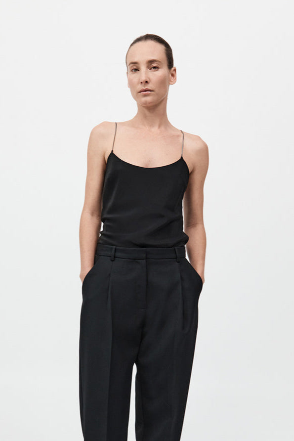 Fine Chain Silk Cami - Black