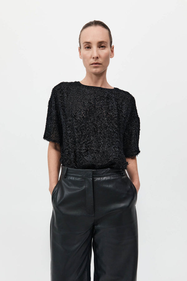 Feathered Silk Tee - Black