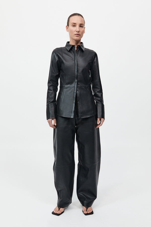 Leather Panelled Shirt - Black