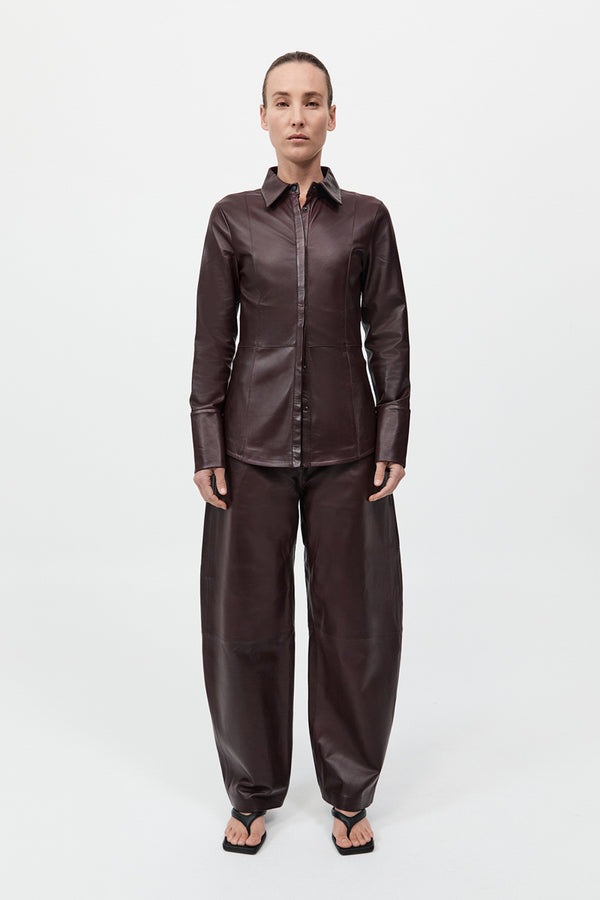 Leather Panelled Shirt - Bordeaux