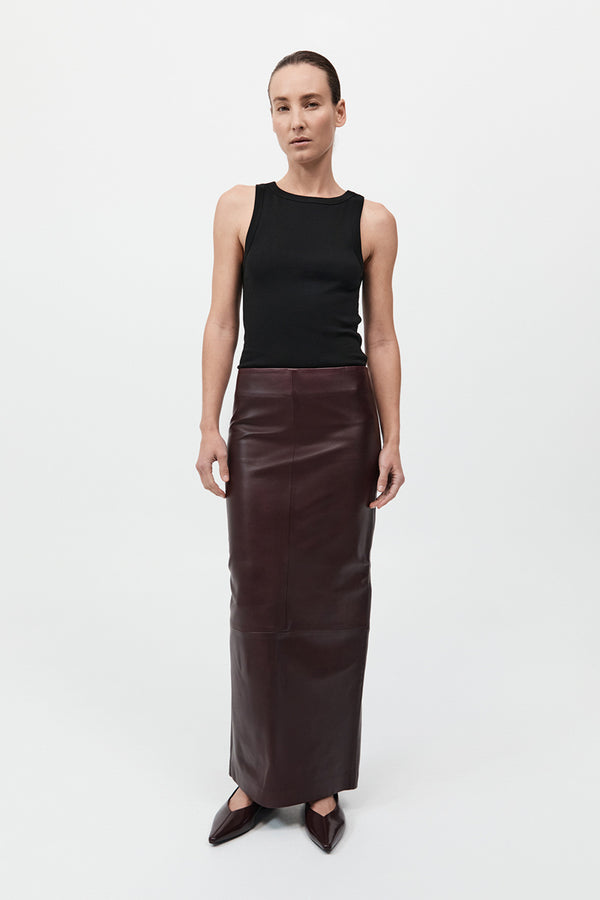 Leather Column Skirt - Bordeaux