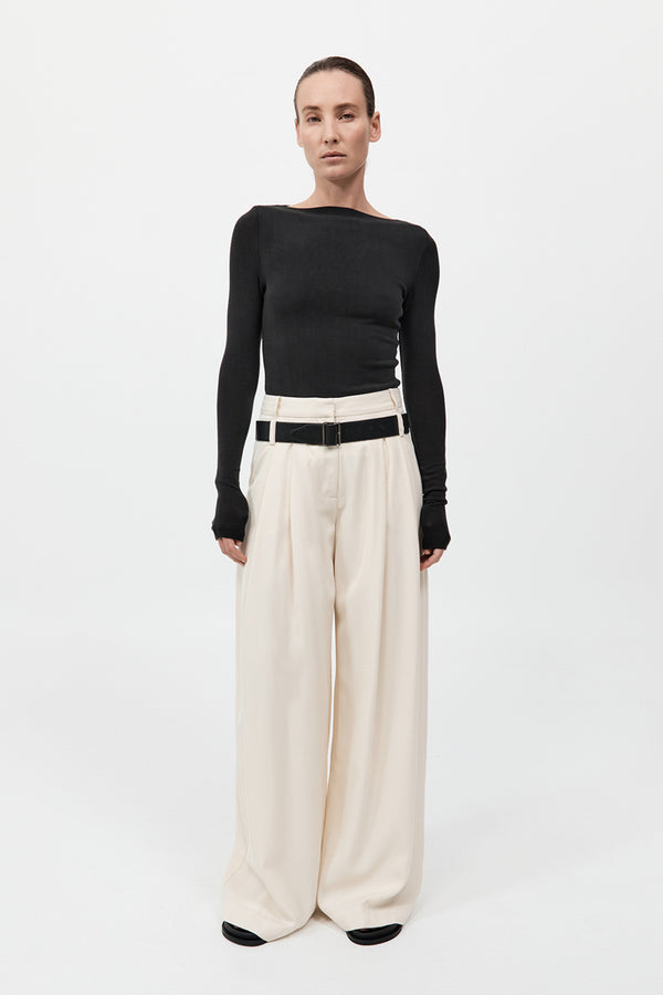 Bateau Long Sleeve Jersey Top - Black