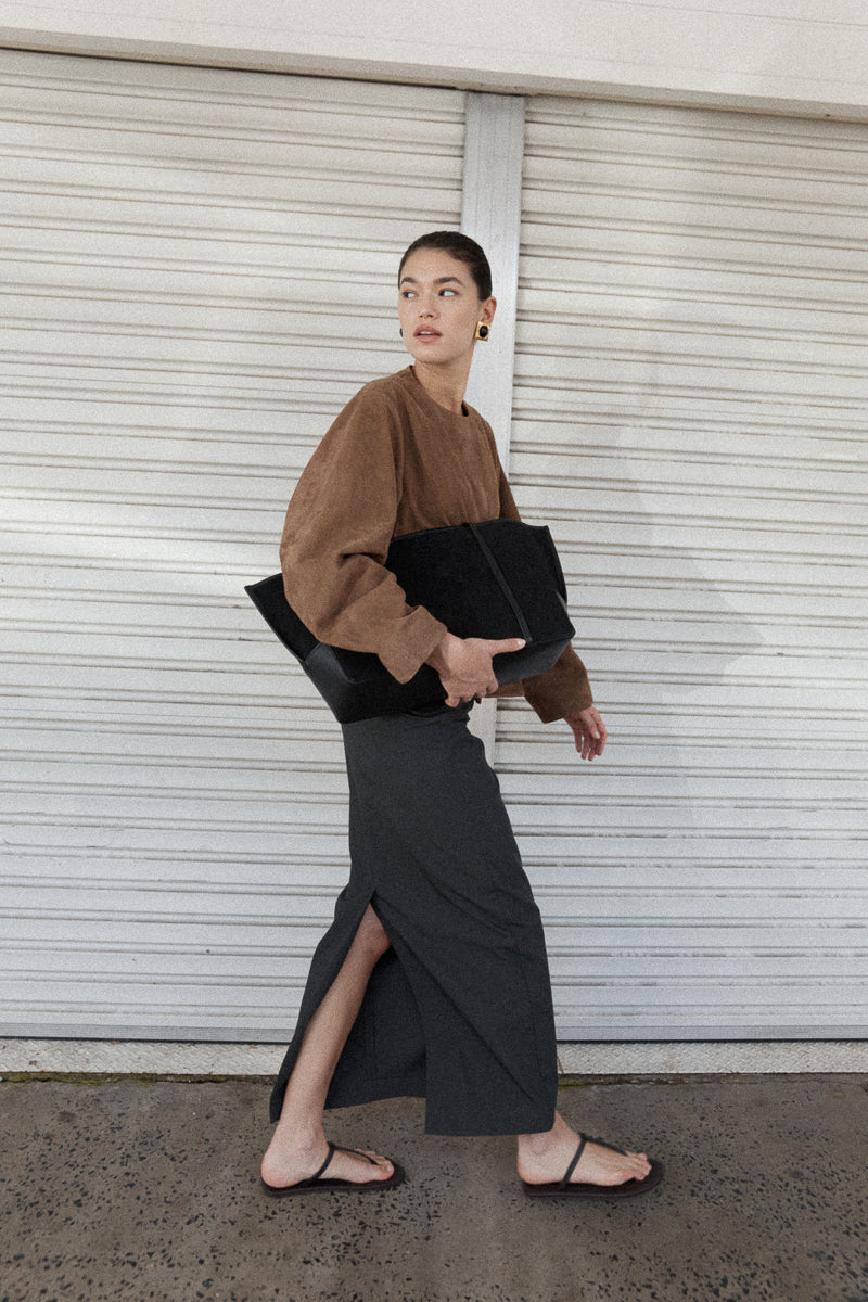 Suede Utility Cocoon Bomber - Toffee