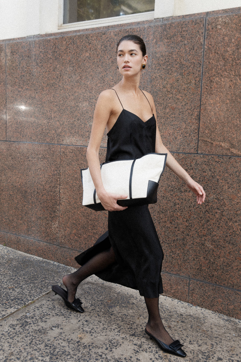 Silk Twill Slip Dress - Black