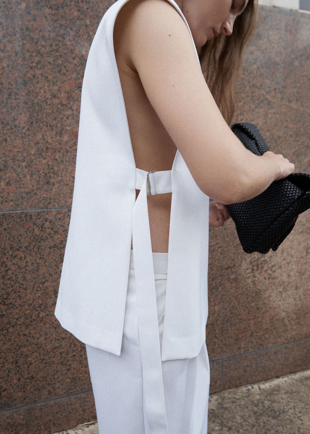 Relaxed Side Tie Vest - Off White