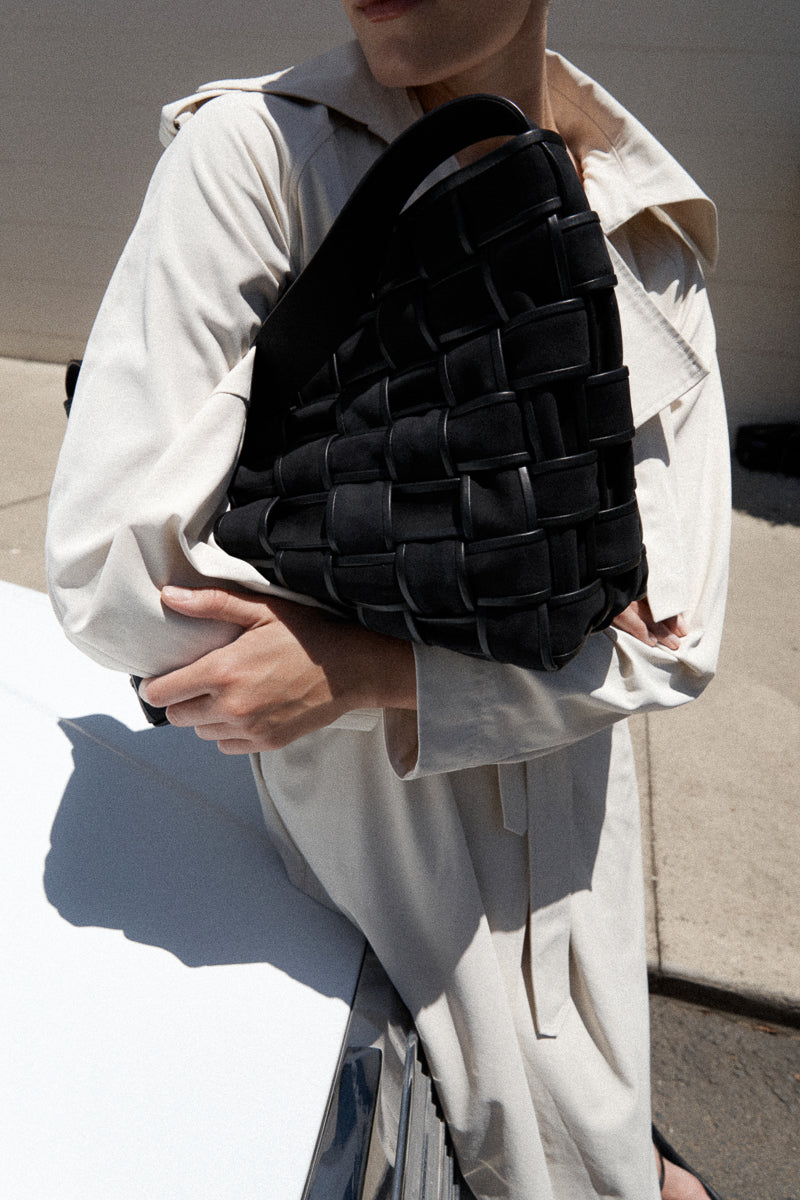 Border Woven Large Tote - Black