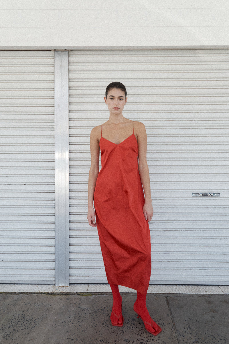 Paper Taffeta Cocoon Dress - Red