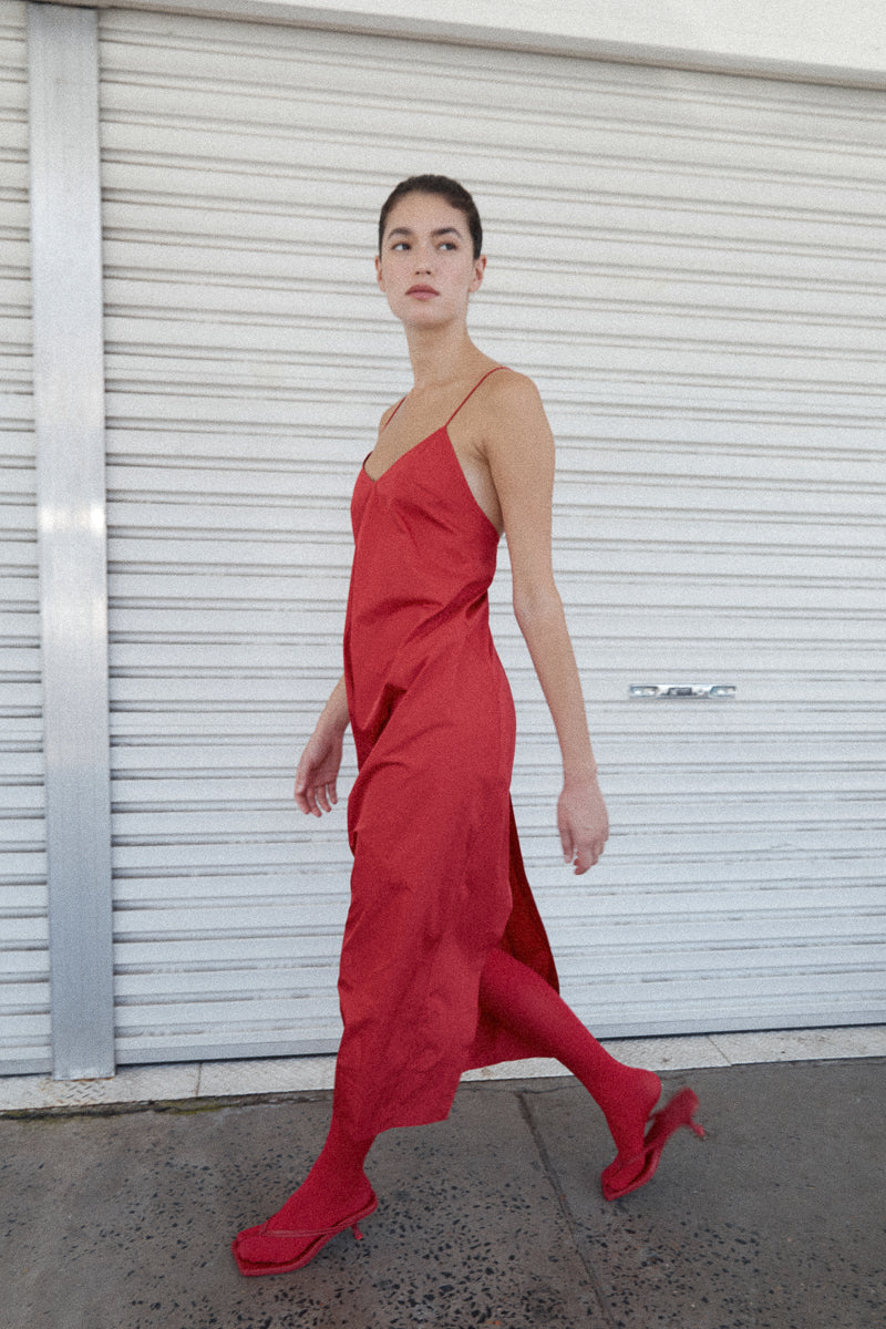Paper Taffeta Cocoon Dress - Red
