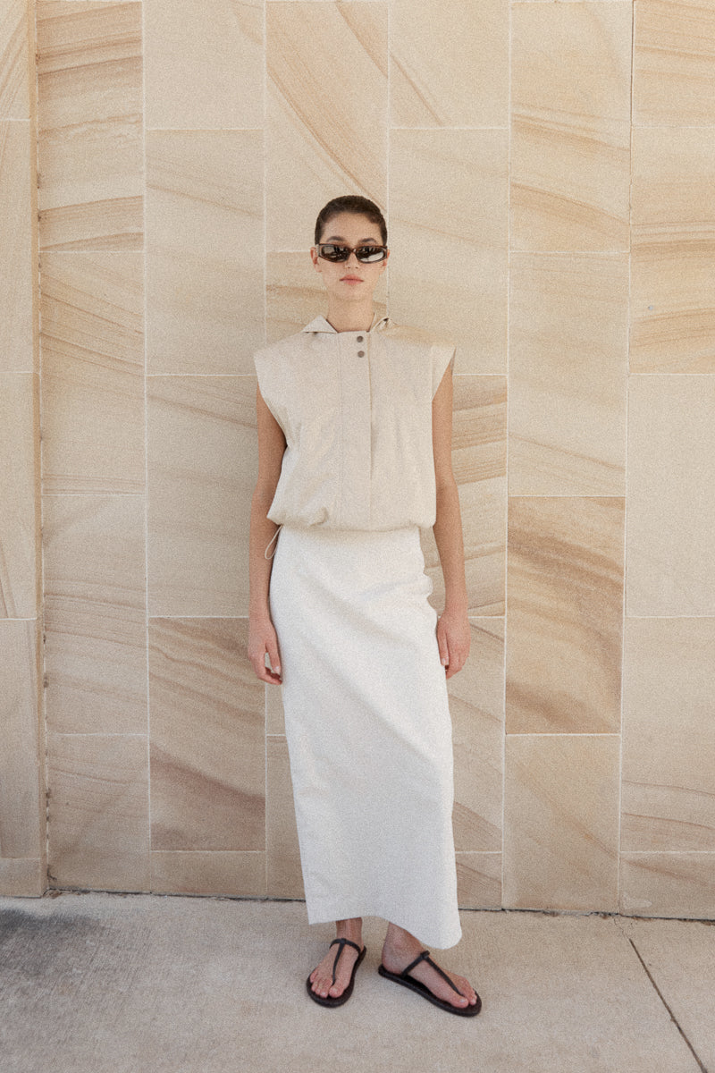 Cotton Sleeveless Parka - Champagne
