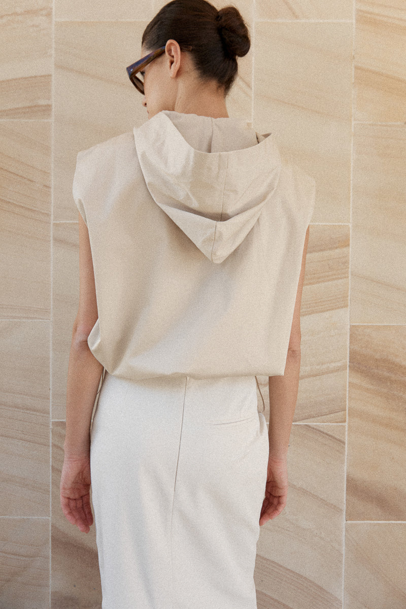 Cotton Sleeveless Parka - Champagne