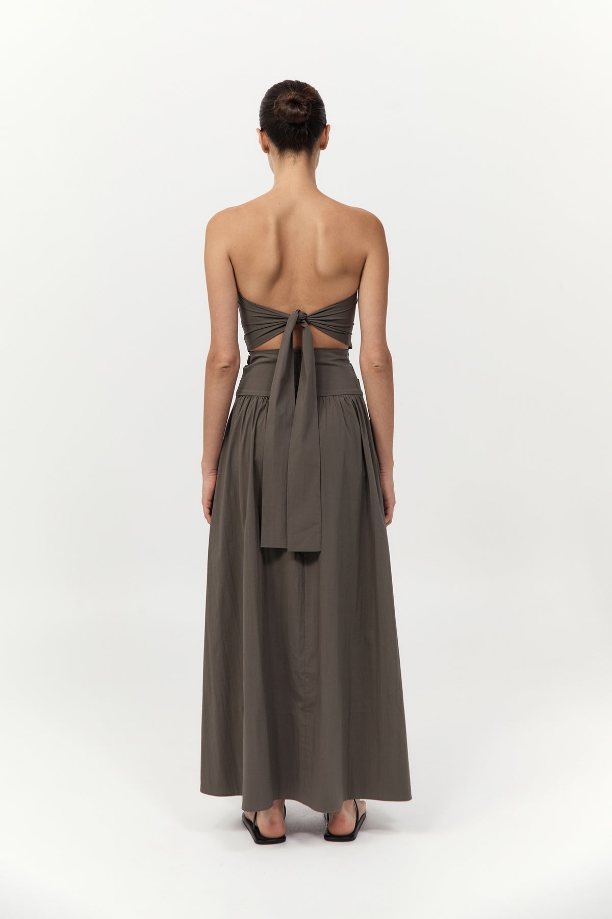 Gathered Strapless Tie Back Dress - Khaki