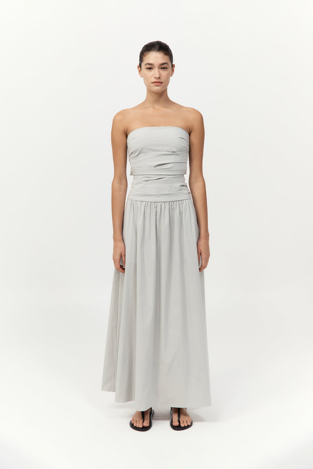 St. Agni | Gathered Strapless Tie Back Dress - Silver St. Agni | Gathered Strapless Tie Back Dress - Silver