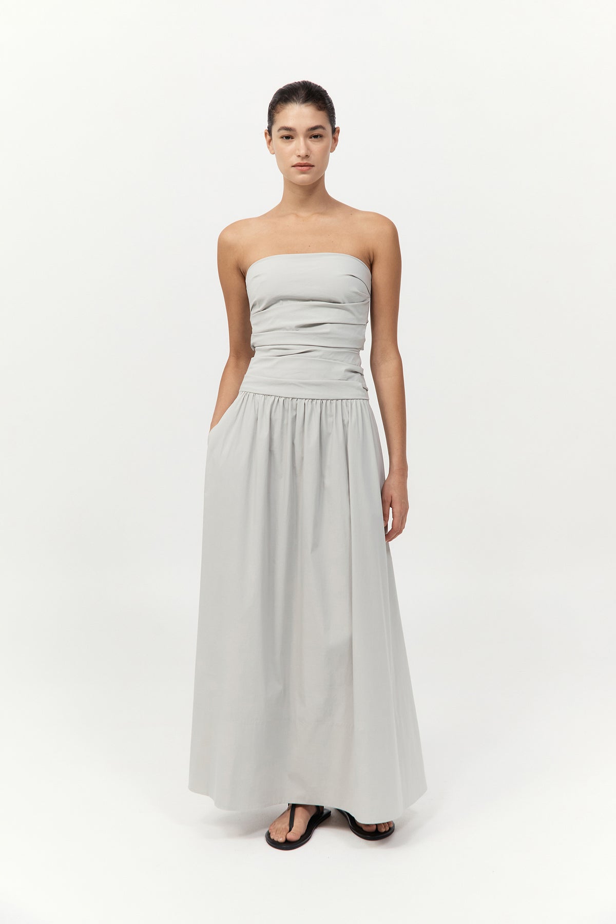 Gathered Strapless Tie Back Dress - Silver