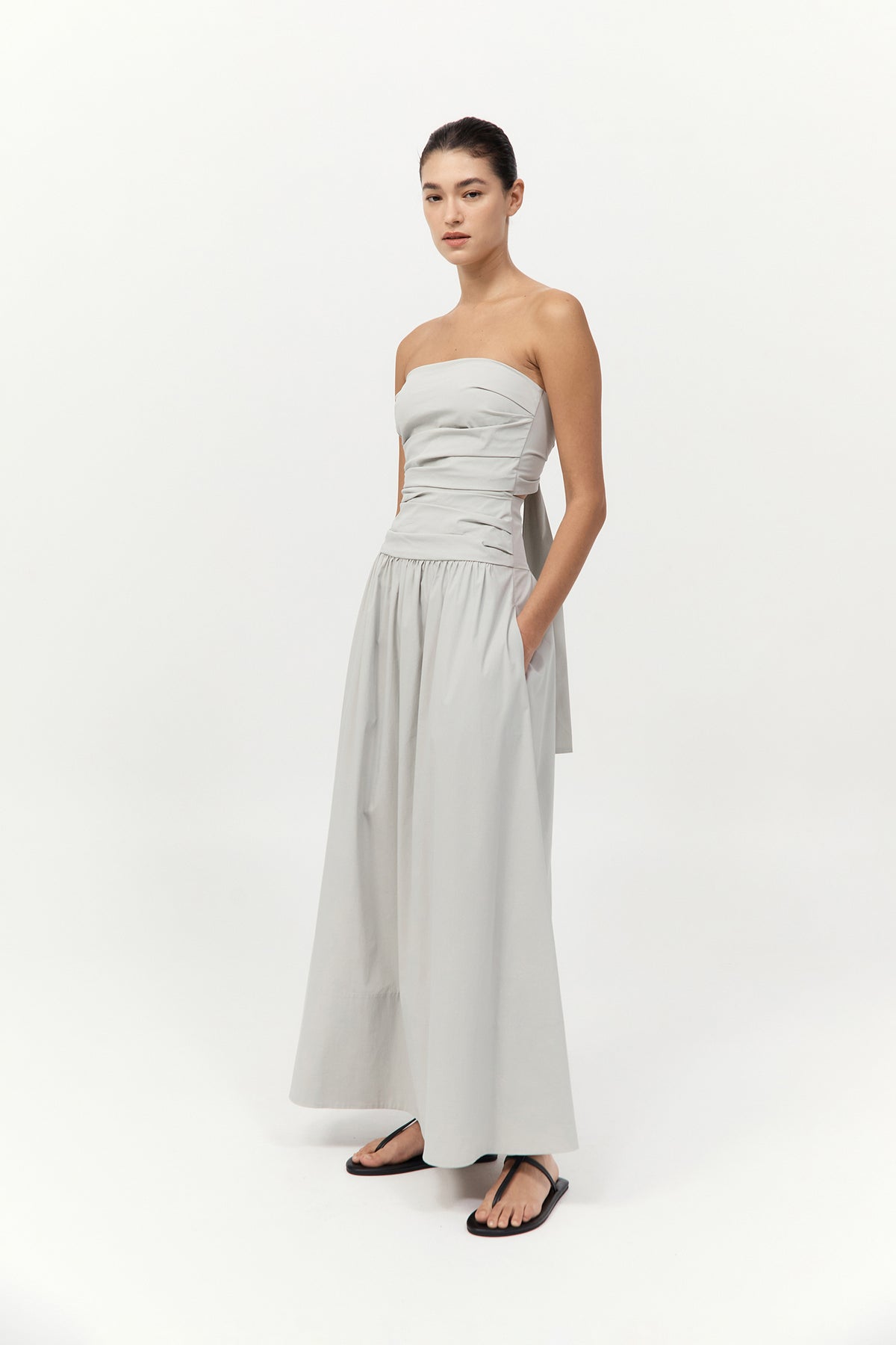 Gathered Strapless Tie Back Dress - Silver