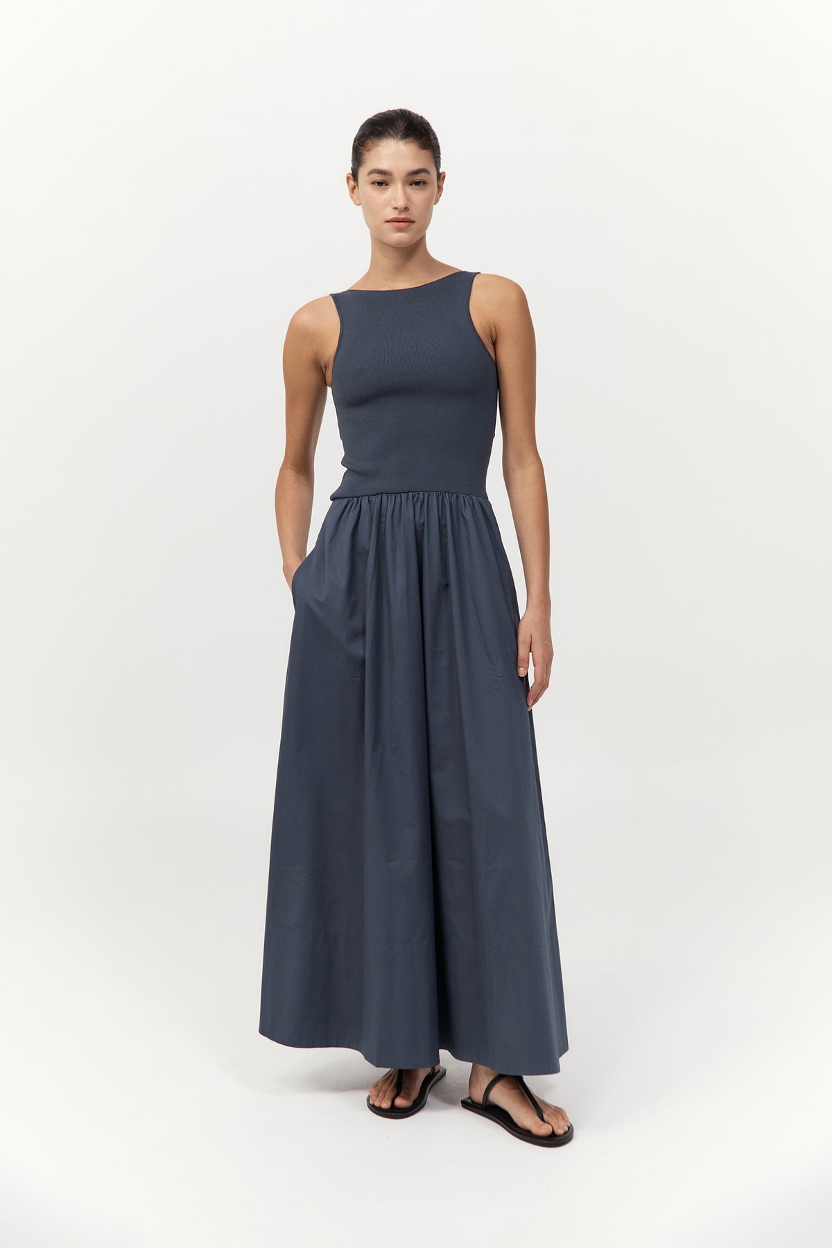 St. Agni | Bateau Cut Out Dress - Graphite St. Agni | Bateau Cut Out Dress - Graphite