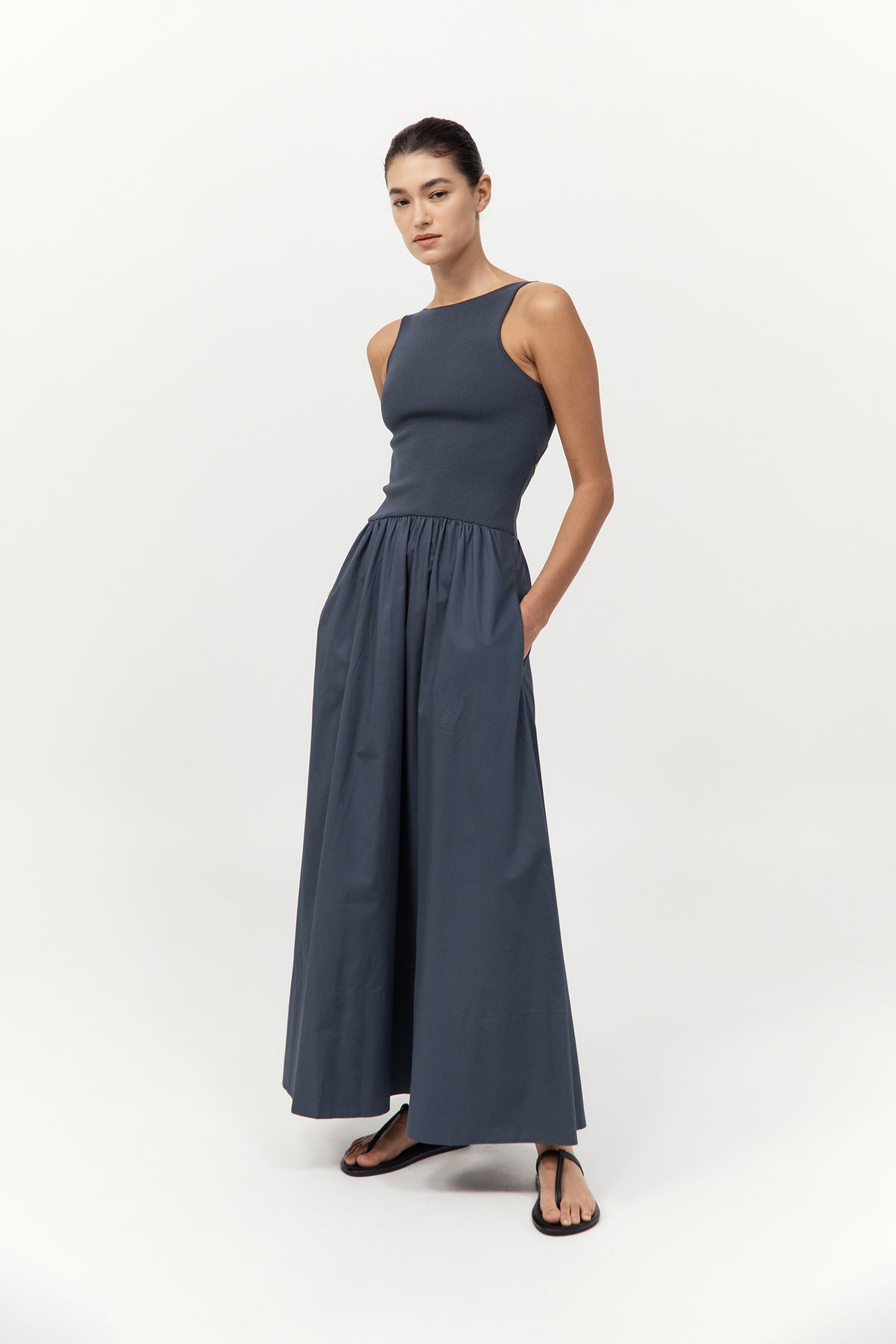 Bateau Cut Out Dress - Graphite
